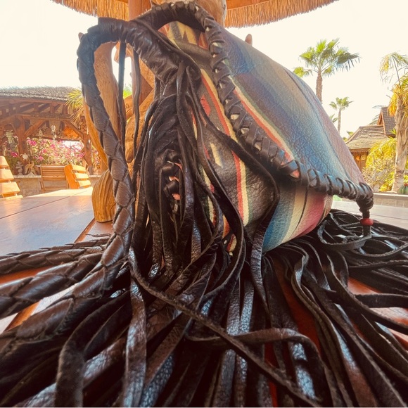 $770~TOTEM SALVAGED Western Saltillo Serape Leather Fringe Crossbody Purse - Picture 10 of 14